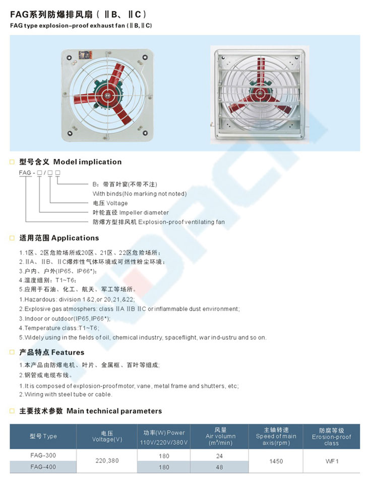 FAG系列防爆排风扇(IIB、IIC)