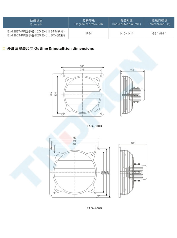 FAG系列防爆排风扇(IIB、IIC)