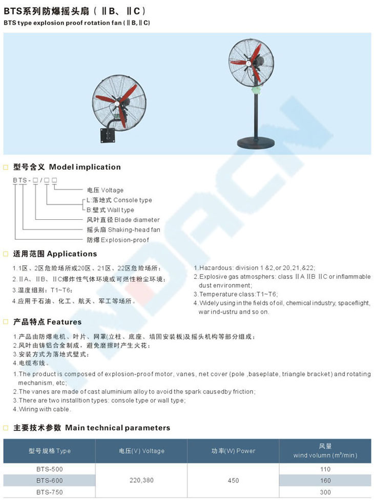 BTS系列防爆摇头扇(IIB、IIC)