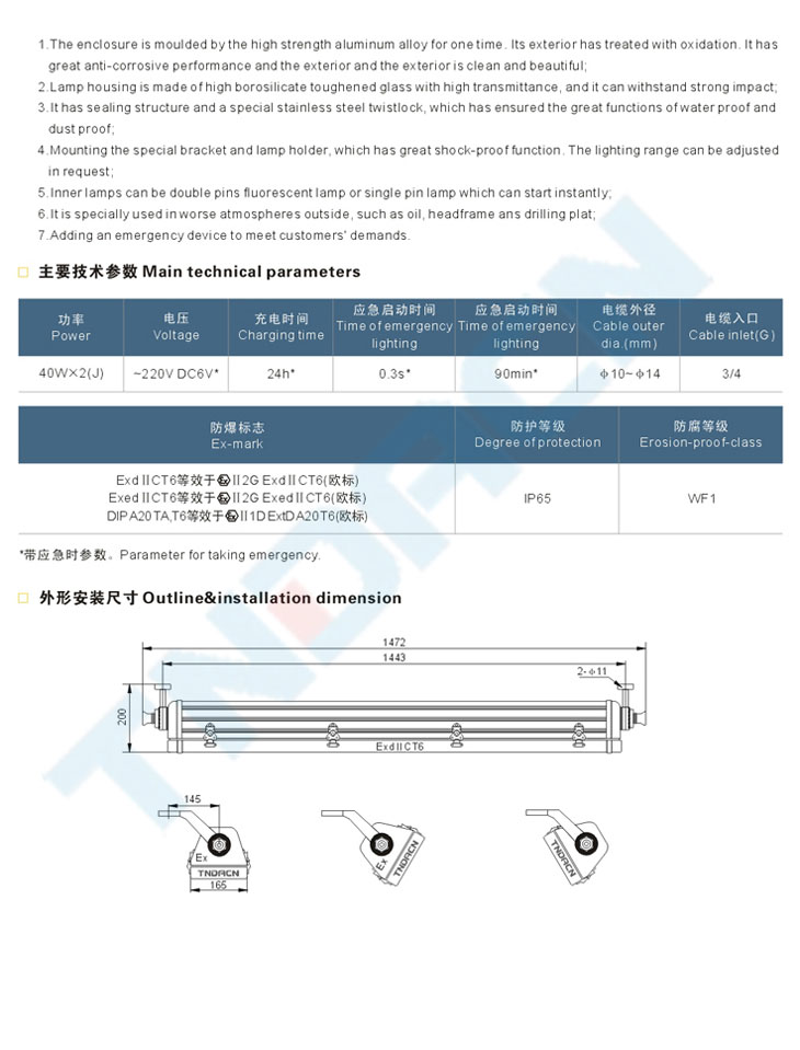 BPY51系列井架专用防爆荧光灯(IIC)