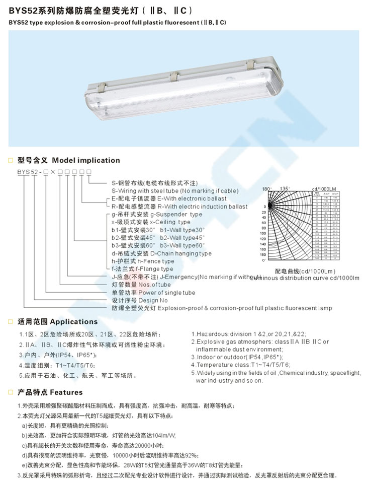 BYS52系列防爆防腐全塑荧光灯(IIB、IIC)