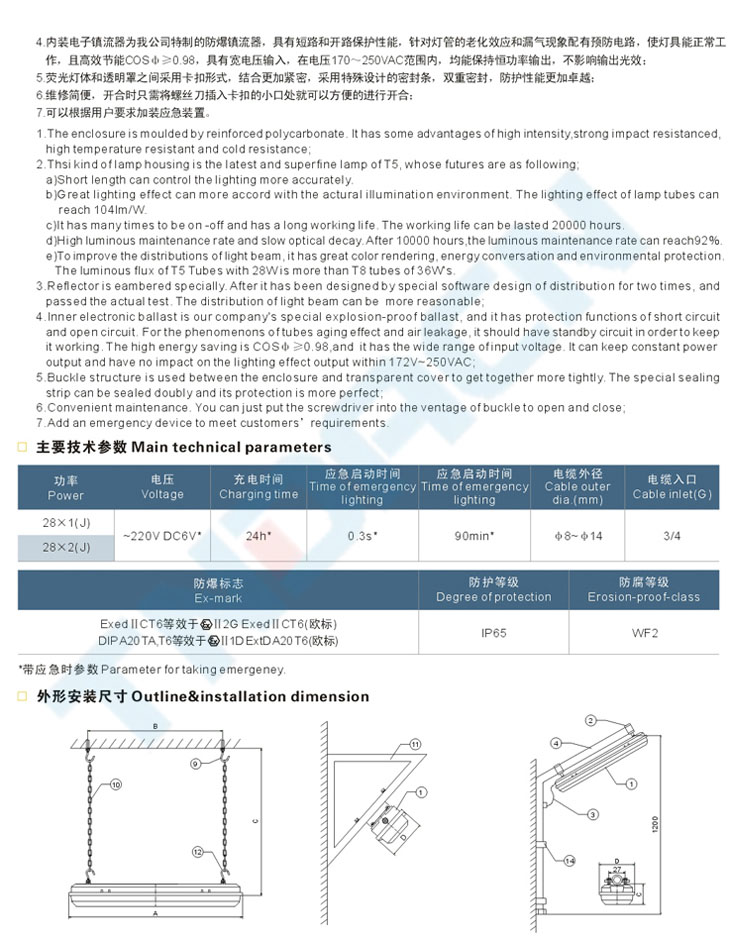 BYS52系列防爆防腐全塑荧光灯(IIB、IIC)