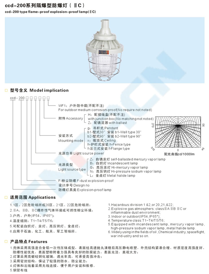 ccd-200系列隔爆型防爆灯(IIC)