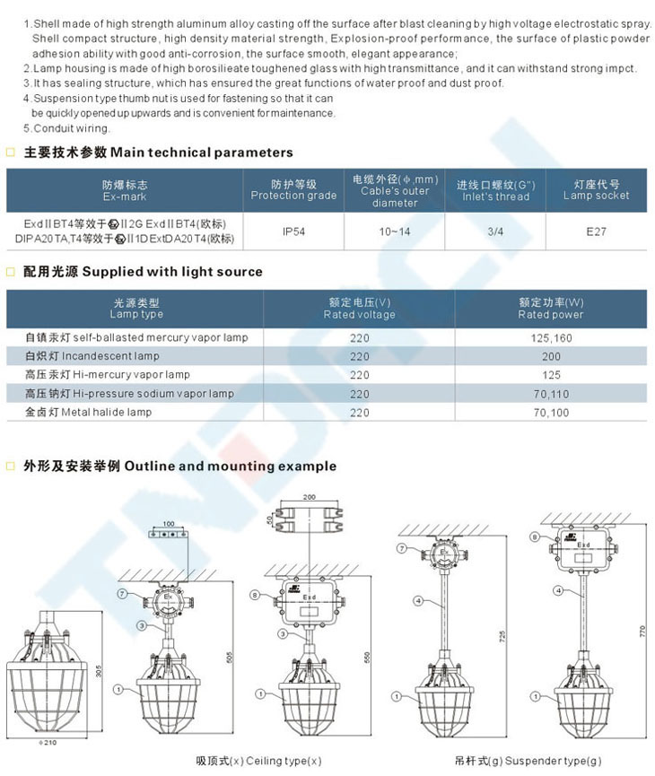 BAD51系列隔爆型防爆灯(大型)(IIB)
