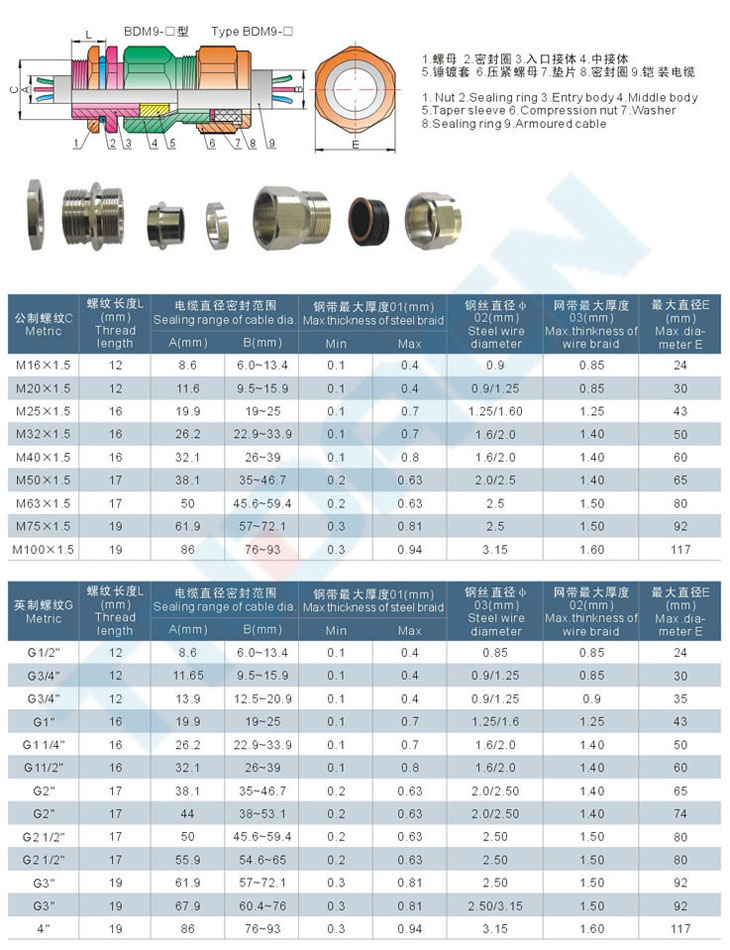 BDM□系列防爆电缆夹紧密封接头(dII)