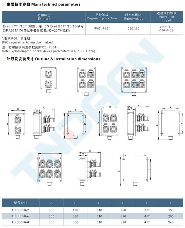 BXS8050(8060)系列防爆防腐电源插座箱(柜)(IIC)