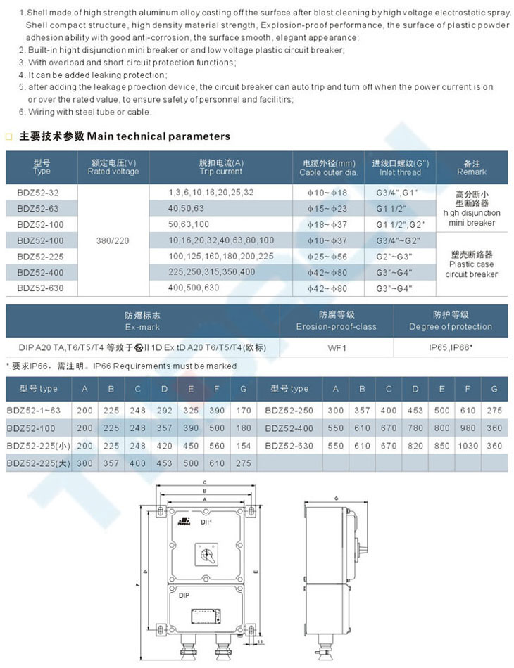 BDZ52-F系列粉尘防爆断路器(DIP)