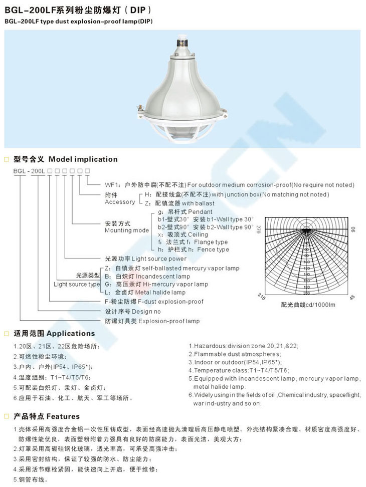 BGL-200LF系列粉尘防爆灯(DIP)