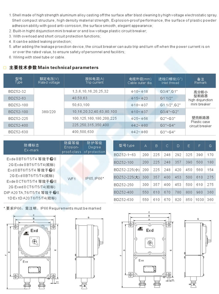 BDZ52系列防爆断路器(IIB、IIC)