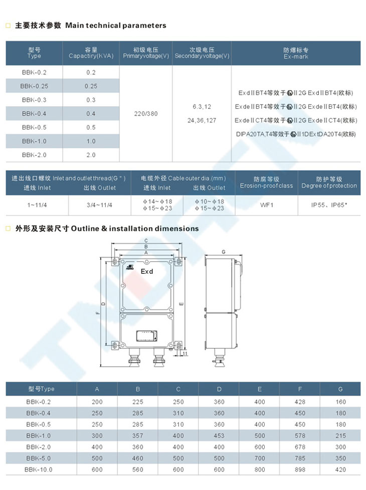 BBK系列防爆控制变压器(IIB、IIC)